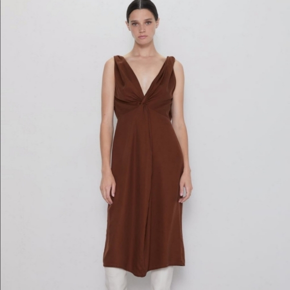 Zara Dresses & Skirts - Zara Brown Linen Retro Inspired Dress. Sz Small